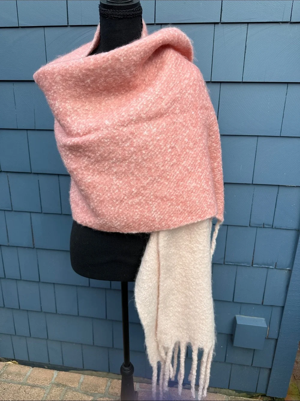 Anthropologie Two-Tone Pink & Cream Fringe Wrap blanket Scarf soft
